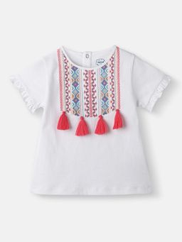 Nautinati - Girls’ Regular Top Embroidery and Tassels Half Sleeves