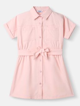 Nautinati - Girls’ Solid Shirt Collar Dress Kimono Sleeves Comes with Belt (Set of 2)