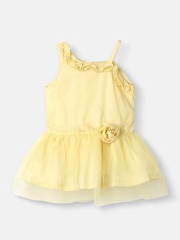Nautinati - Girls’ Mesh Party Frock Dress Flower On the Neck
