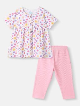 Nautinati - Girls’ Floral Top Solid Pants (Set of 2)