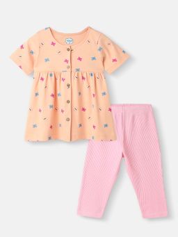 Nautinati - Girls’ Floral Print Top Solid Pants (Set of 2)