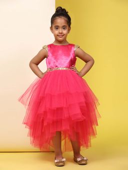 Toy Balloon Kids - Kids Bright Pink Hi Low Girls Party Wear Dress