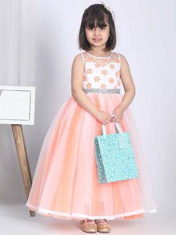 Toy Balloon Kids - Kids Orange Gown Girls Party Wear Dress