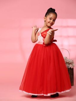 Toy Balloon Kids - Kids Rose Red Gown Girls Party Wear Dress