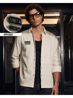 Bewakoof - Men's Beige Applique Relaxed Fit Shirt