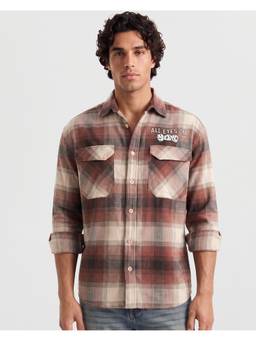 Bewakoof - Men's Orange Checked Relaxed Fit Shirt