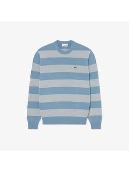 Lacoste - Striped Cotton Crew Neck Sailor Blue Sweater