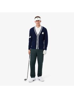 Lacoste - Badge Accent Wool Blend Golf Blue Cardigan