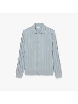 Lacoste - Fluid Ribbed Polo Collar Grey Cardigan