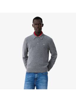 Lacoste - Felted Wool Polo Collar Grey Sweater