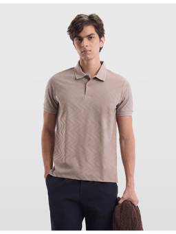 Arrow Newyork - Men's Chevron Patterned Knit Regular Fit Brown Polo Tshirt