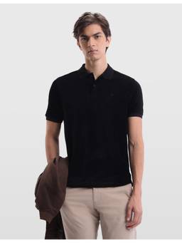 Arrow Sports - Men's Solid Regular Fit Black Polo Tshirt