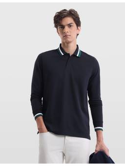 Arrow Sports - Men's Solid Regular Fit Navy Blue Polo Tshirt