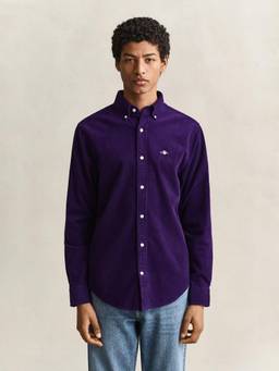 GANT - Men Purple Regular Fit Solid Corduroy Shirt