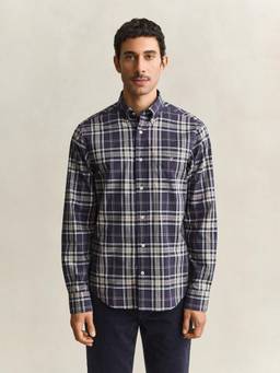 GANT - Men Navy Blue Regular Fit Poplin Check Shirt