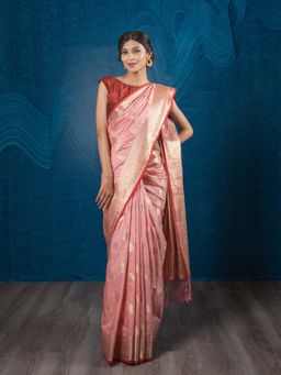 EXCLUSIVA - Pink Tussar Silk Banarasi Woven Saree with Unstitched Blouse
