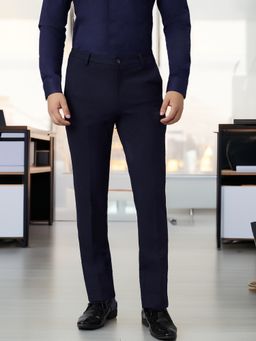 Subtract - Flex Waist 4 Way Stretch Formal Trousers in Navy Blue