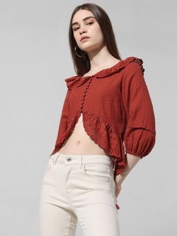 ONLY - Peter Pan Collar Brown Top