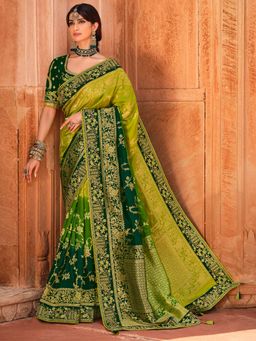 Odette - Womens Green Dola Silk Saree with Unstitched Blouse