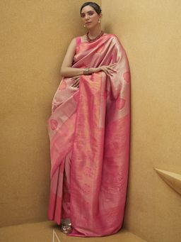 Akhilam - Womens Nylon Pink Woven Designer Saree with Unstitched Blouse