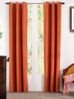Maspar - Marly Matt Silk Quilted Machine Rust Orange Door Curtain Set of 2