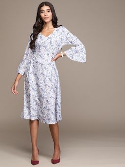 Ziyaa - Womens Blue Crepe Fit and Flare Dress