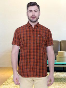 KUONS AVENUE - Men's Earth Rust Half Sleeve Cotton Casual Shirt