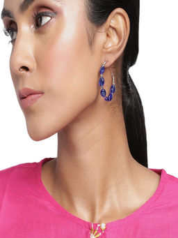 Accessher - Silver Plated Navy-Blue Hoops For Women And Girls