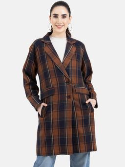Owncraft - Women'S Double Breasted Orange Plaid Wool Coat