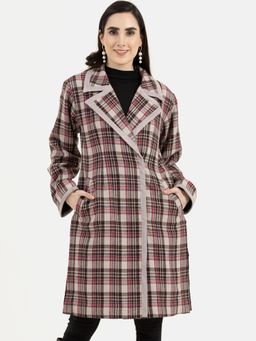 Owncraft - Women'S Double Breasted Pink Plaid Wool Coat