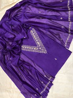 Palash - Zardozi Chanderi Purple Embroidered Unstitched Dress Material (Set of 2)