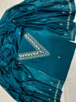Palash - Zardozi Chanderi Teal Embroidered Unstitched Dress Material (Set of 2)