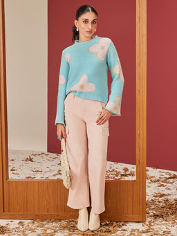 CRIMSOUNE CLUB - Women Blue Floral Print Sweater