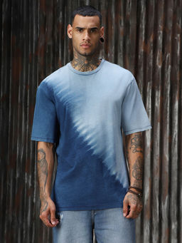 High Star - Men Tie & Dye Relaxed Fit Cotton Round Neck Short Sleeve T-Shirt Blue