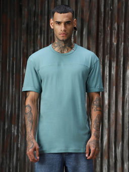 High Star - Men Solid Relaxed Fit Cotton Round Neck Short Sleeve T-Shirt Blue