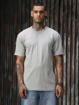 High Star - Men Solid Relaxed Fit Cotton Round Neck Short Sleeve T-Shirt Grey