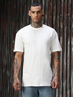 High Star - Men Solid Relaxed Fit Cotton Round Neck Short Sleeve T-Shirt White