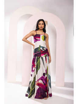 Poppi - Whimsy Printed Pleated Multi-Color Dress