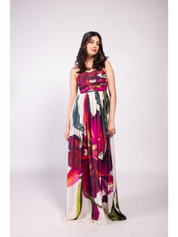 Poppi - Whimsy Printed Multi-Color Maxi Dress