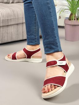 Carlton London - Women Casual Sandals Velcro Maroon