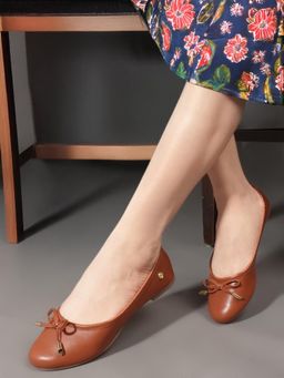 Carlton London - Tan Solid Round Toe Casual Ballerinas