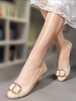 Carlton London - Nude Solid Round Toe Casual Ballerinas