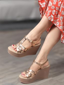 Carlton London - Rose Gold Solid Heel Party Wear Women Wedges