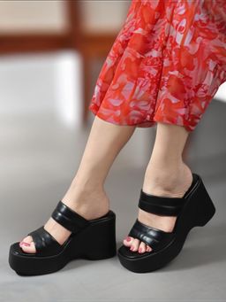 Carlton London - Black Solid Platform Party Wear Women Sandals