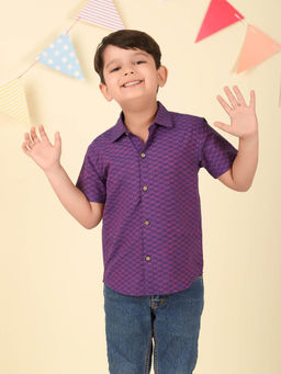 Fabindia - Purple Cotton Hand Block Printed Shirt