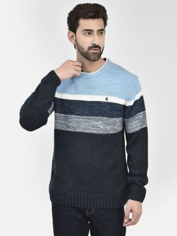 CRIMSOUNE CLUB - Mens Sky Blue Stripes Sweater