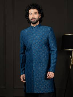 Vastramay - Mens Blue Silk Blend Sherwani