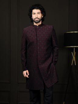 Vastramay - Mens Wine Silk Blend Sherwani