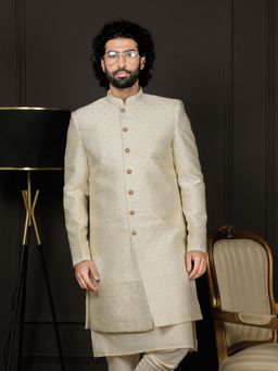 Vastramay - Mens Cream Silk Blend Sherwani