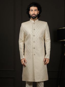 Vastramay - Mens Cream Silk Blend Sherwani